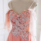 TULLE SPAGHETTI STRAPS 3D FLOWERS BEADING CORAL A-LINE PROM DRESS,DS2984