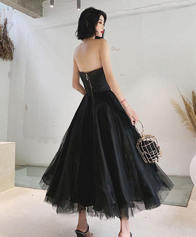 Black tulle short prom dress, formal dresses, black evening dress,DS4246