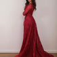 Gorgeous Long Sleeves Jewel Ruby Appliques Mermaid Prom Dresses,DS2769