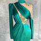 Vintage Long Sleeves Jade Appliques Ruffles Mermaid Evening Dresses,DS2778