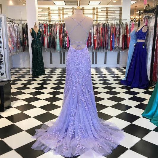 Purple/Blue Mermaid Backless Lace Prom Dresses, Purple/Blue Mermaid Backless Lace Formal Graduation Evening Dreses,DS1794