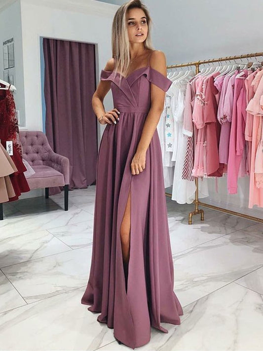 Custom Made Off Shoulder Prom Dress with Leg Slit, High Slit Formal Dresses, Graduation Dresses,DS1826