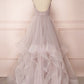 Simple v neck A-line tulle long prom dress sweet 16 dress,DS2264