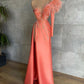 One Shoulder Prom Dresses, Robe De Soiree De Femme, Beaded Prom Dresses, Feather Prom Dresses, Custom Make Evening Dresses, Formal Party Dresses,DS5126