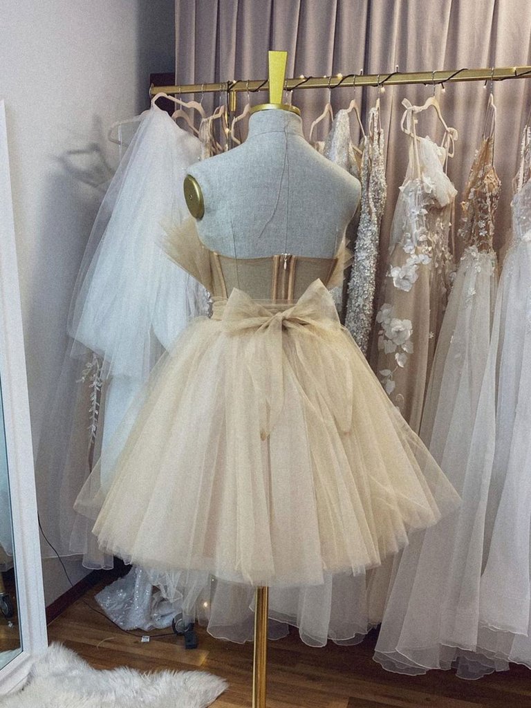 CHAMPAGNE TULLE SHORT PROM DRESS, CHAMPAGNE TULLE HOMECOMING DRESS,DS3397