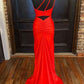 One Shoulder Satin Long Prom Dress With Slit,DS3269