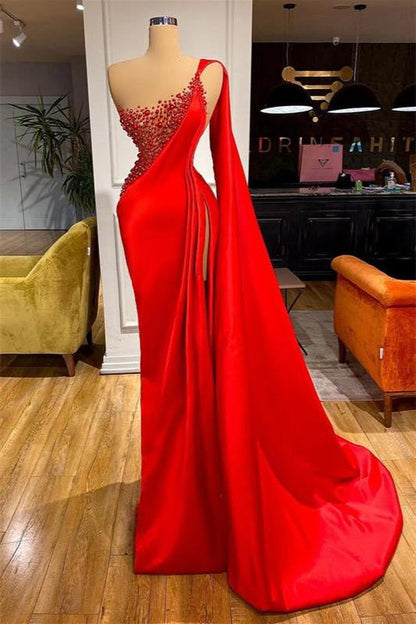 Luxurious Unique Red Sleeveless Split Mermaid Evening Dress,F04832