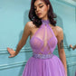Amazing Lavender High Neck Short Tulle Prom Dress,EQ9661