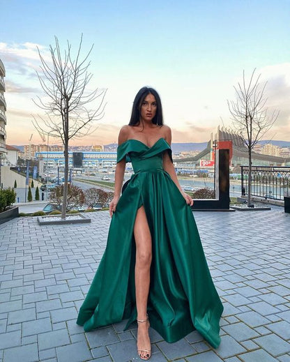 Hot Selling A Line Off The Shoulder Green Long Prom/Evening Dress,DS4780