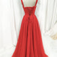 Red tulle long A line prom dress evening dress,DS3207