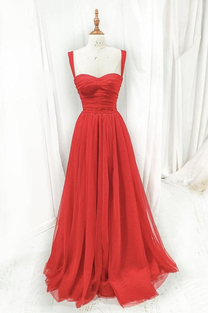 Red tulle long A line prom dress evening dress,DS3207