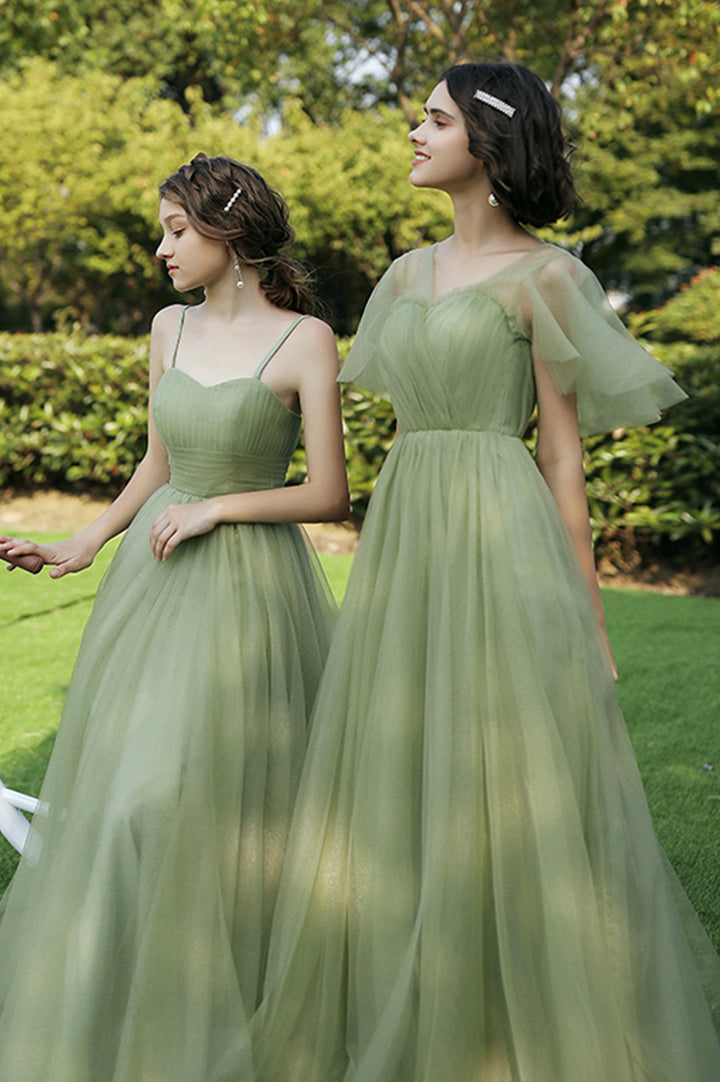 Green tulle long A line prom dress green evening dress,DS4534