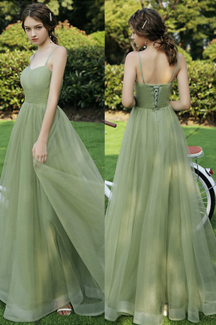 Green tulle long A line prom dress green evening dress,DS4534