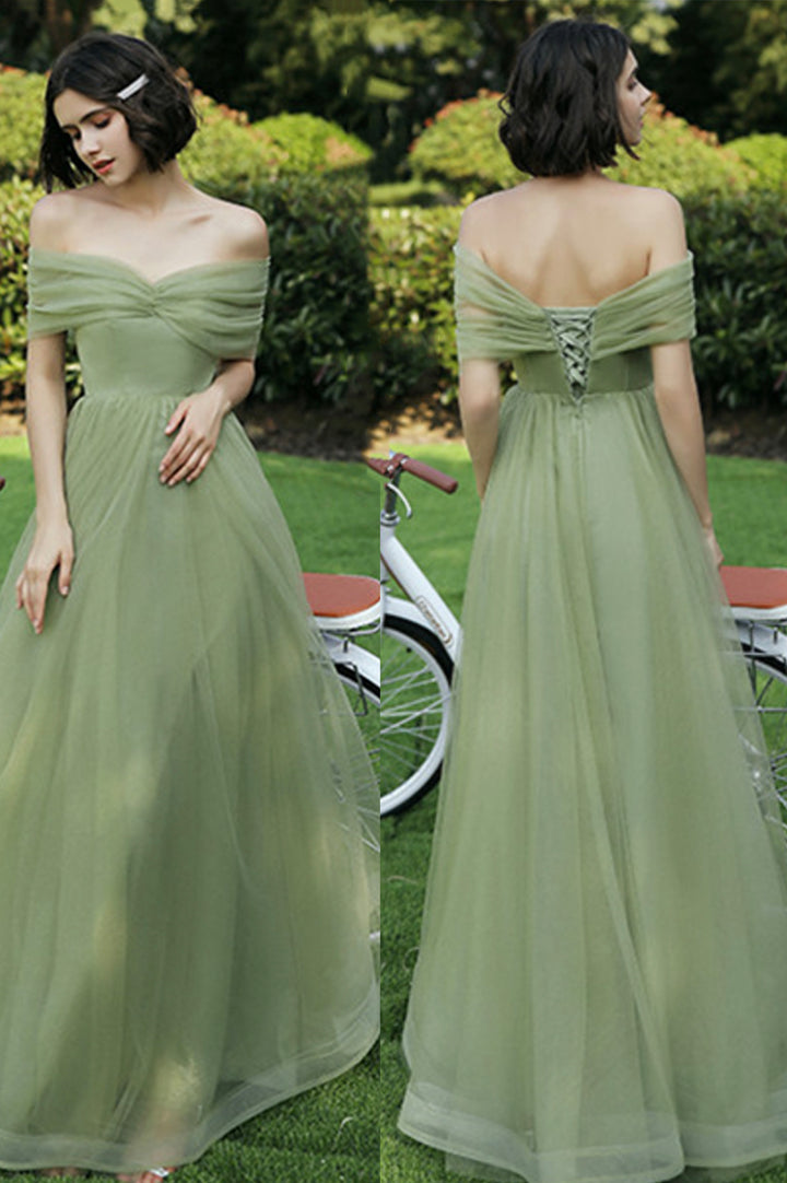 Green tulle long A line prom dress green evening dress,DS4534