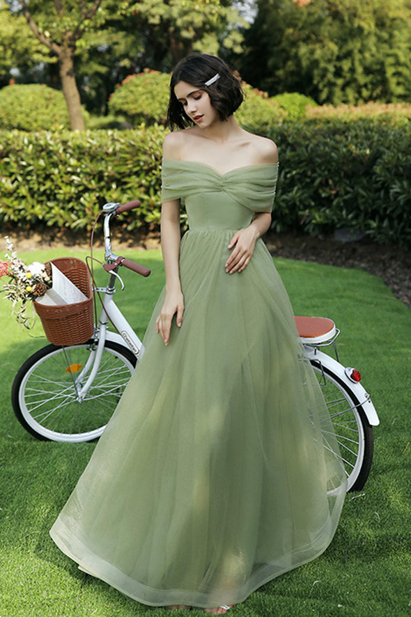 Green tulle long A line prom dress green evening dress,DS4534