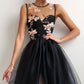Flower Embroidered Mesh Slit Front Evening Dress,DS3979