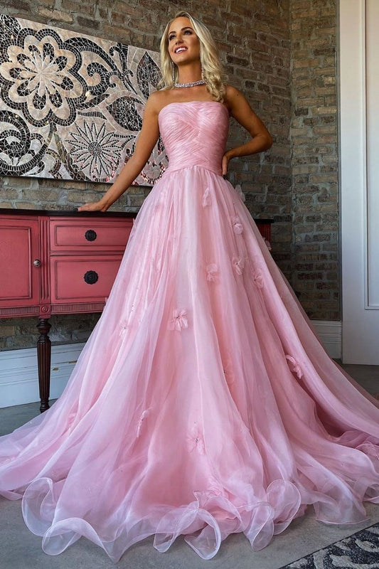 Pink tulle long prom dress pink tulle formal dress,DS2338