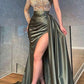 Gorgeous Long Sleeves One Shoulder Mermaid Prom Dress Split With Beadings Ruffles,F04767