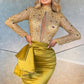 Amazing Long Sleeves High Neck Keyhole Prom Dresss Mermaid With Beads,F04844