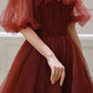 Burgundy off shoulder tulle long prom dress, burgundy evening dress,DS4545