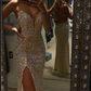 A-line V Neck Prom Dress With Split,DS4421