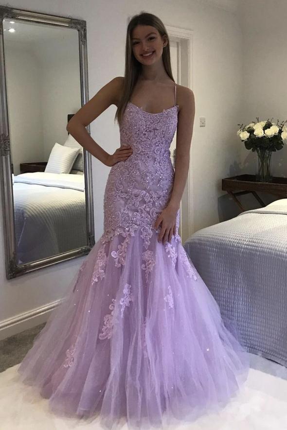 Purple tulle long A line prom dress mermaid evening dress,DS3200