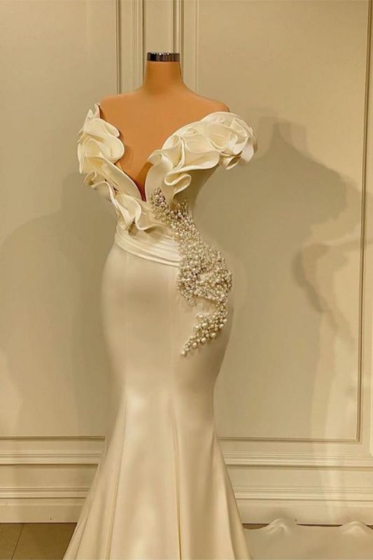 Stunning Sleeveless Ruffles Satin Mermaid Evening Prom Dress,DS4015