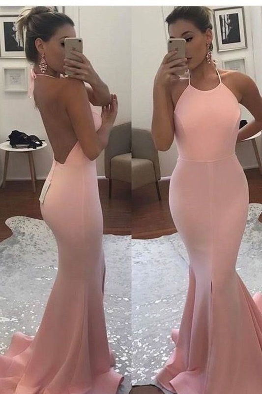 New Arrival Sexy Open Back Halter Spandex Prom Dresses Mermaid,DS4138