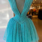 Ocean blue beaded short dress mini party dress Homecoming Dress,DS4153