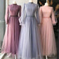 long sleeve prom dresses high neck tulle brown vintage a line cheap simple beaded prom gown robes de cocktail,DS4337