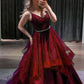 Blue v neck tulle sequin long prom dress blue formal dress,DS4457