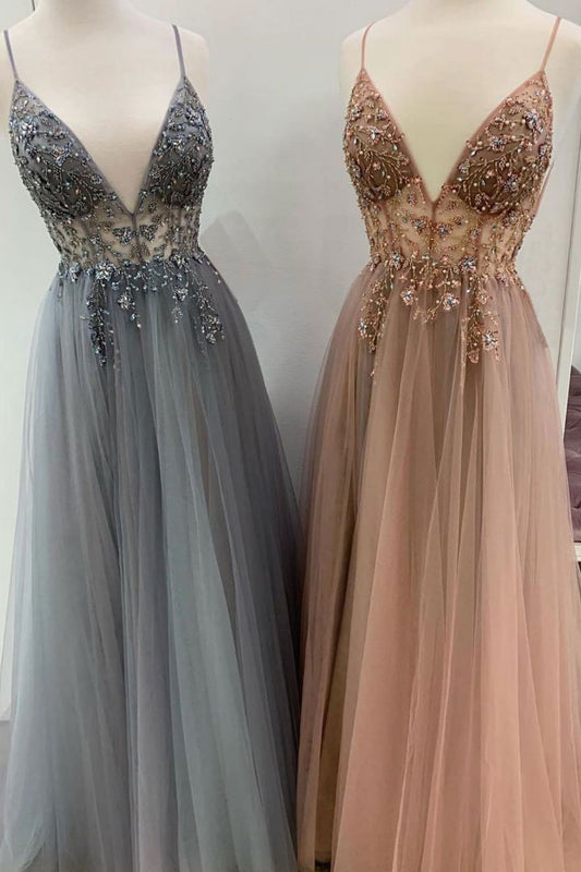 Elegant A line tulle lace long prom dress, tulle formal dress,DS2323