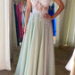 GREEN A LINE CHIFFON LACE LONG PROM DRESS, GREEN EVENING DRESS,F04837