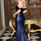 OFF THE SHOULDER GOLD SEXY SIDE SLIT SEQUINS LONG OPEN BACK PROM DRESS,DS2973