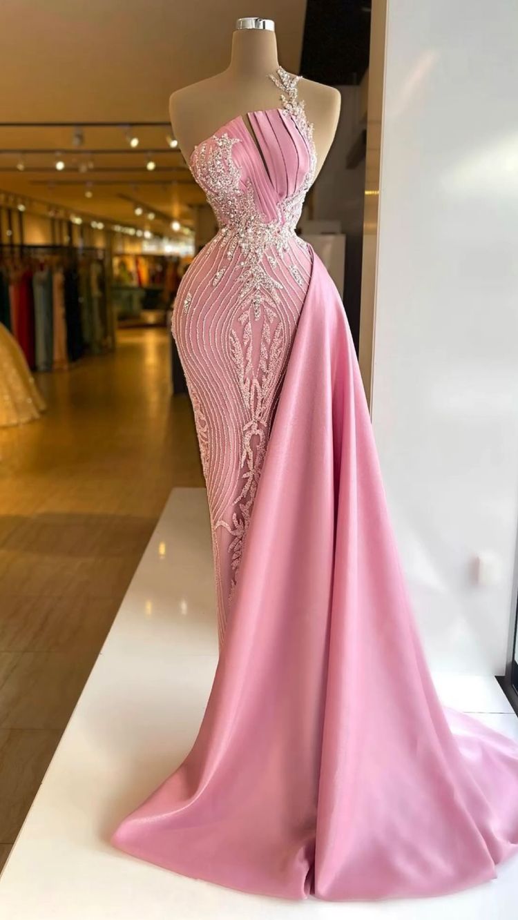 PINK CORSET MERMAID PROM GOWN,BD1491