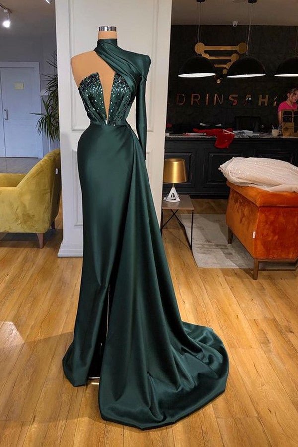 Chic High Neck Long Sleeves Mermaid Prom Dress With Crystal,DS4672