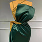 BEADING LUXURY SPARKLE DARK GREEN SATIN SHEATH COLUMN PROM FORMAL DRESS,DS2942