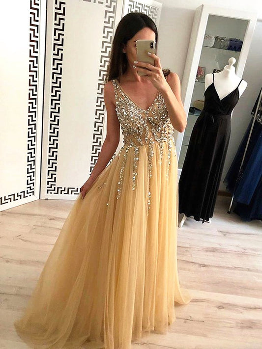 V Neck Backless Yellow Prom Dresses, V Neck Yellow Backless Formal Graduation Evening Dresses,DS1812