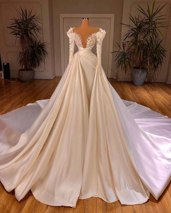 Gorgeous Long Sleeves Satin MermaidWedding Dress,DS4642