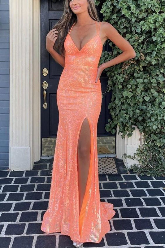 Stunning Straps Sequined Mermaid Long Prom Dress,WD5749