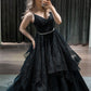 Blue v neck tulle sequin long prom dress blue formal dress,DS4457