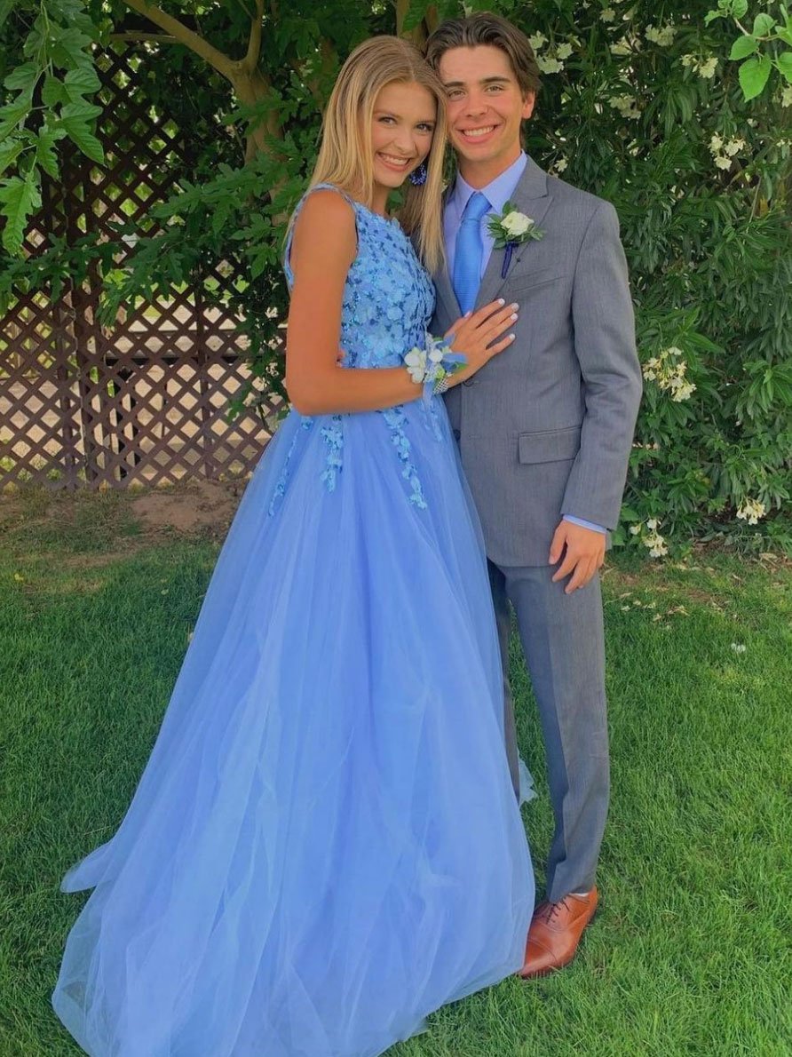 Blue one shoulder sequin tulle long prom dress blue evening dress,DS2000