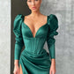 Elegant Long Sleevess V-Neck Mermaid Prom Dress With Slit,DS3250