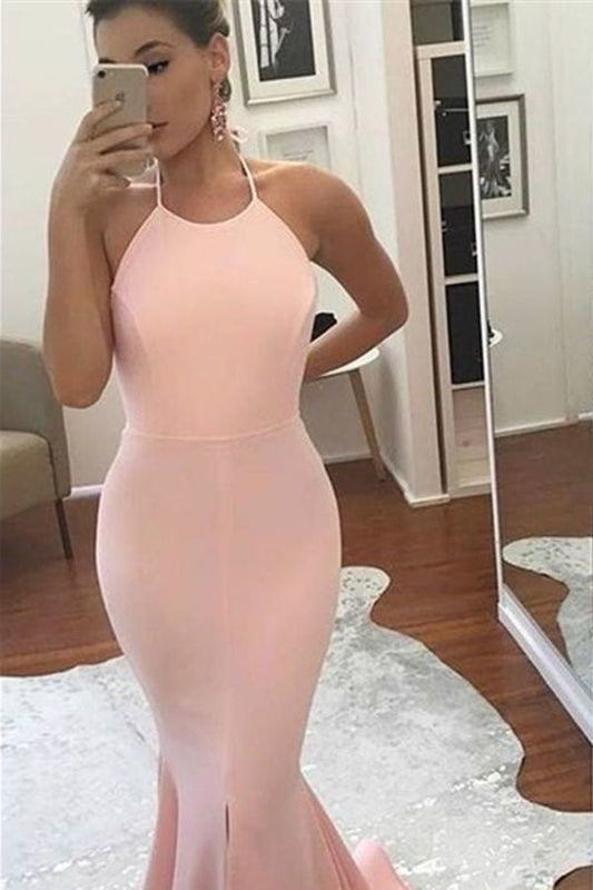 New Arrival Sexy Open Back Halter Spandex Prom Dresses Mermaid,DS4138