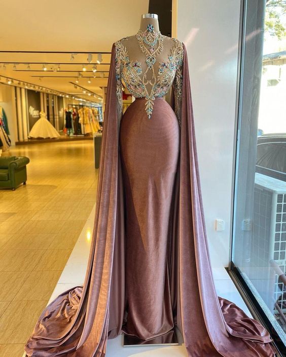 Velvet Prom Dresses, Long Sleeve Prom Dresses, Mermaid Evening Dresses, Beaded Prom Dresses, Custom Make Prom Dresses, Sexy Party Dresse,DS5038