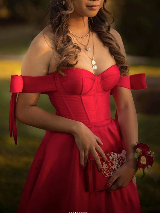 SIMPLE RED SATIN LONG PROM DRESS, RED SATIN EVENING DRESS,DS3401