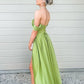 SIMPLE GREEN OFF SHOULDER SATIN LONG PROM DRESS, GREEN EVENING DRESS,DS3393