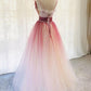 Burgundy v neck tulle sequin long prom dress burgundy evening dress,DS2009