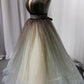 Simple Coffee tulle sequin long prom dress coffee evening dress,DS2082
