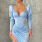 Elegant Long Sleevess V-Neck Mermaid Prom Dress With Slit,DS3250